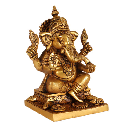 Ganesha superfine Brass statue fully engraved with mouse 8 inch - Budhshiv.com