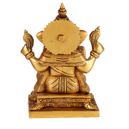 Ganesha superfine Brass statue fully engraved with mouse 8 inch - Budhshiv.com