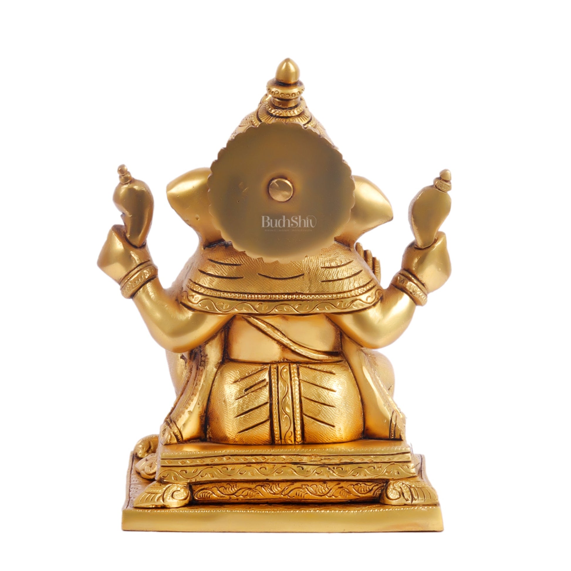 Ganesha superfine Brass statue fully engraved with mouse 9.5 inch - Budhshiv.com