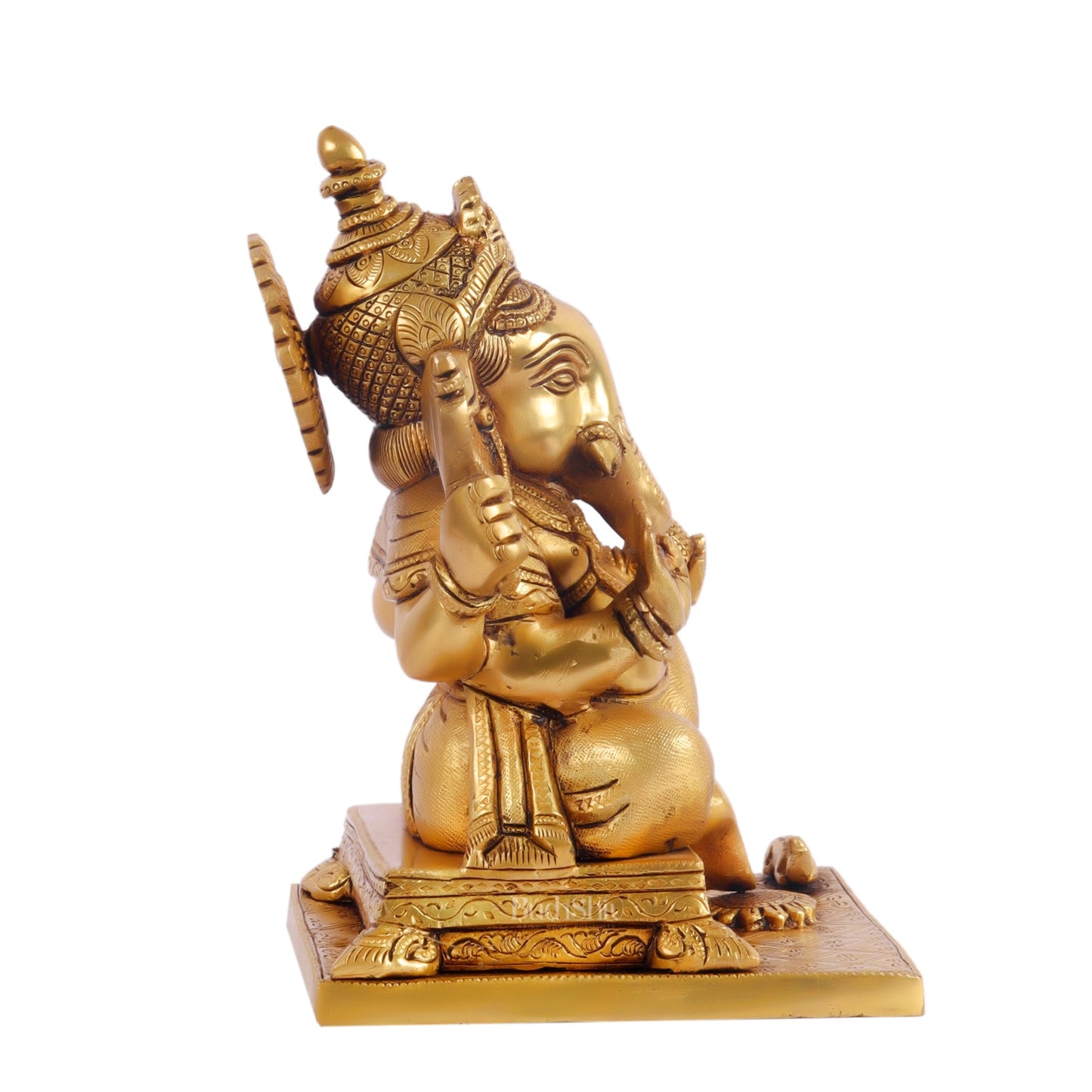 Ganesha superfine Brass statue fully engraved with mouse 9.5 inch - Budhshiv.com