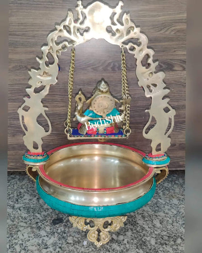 Ganesha Swing Brass Urli large - Budhshiv.com