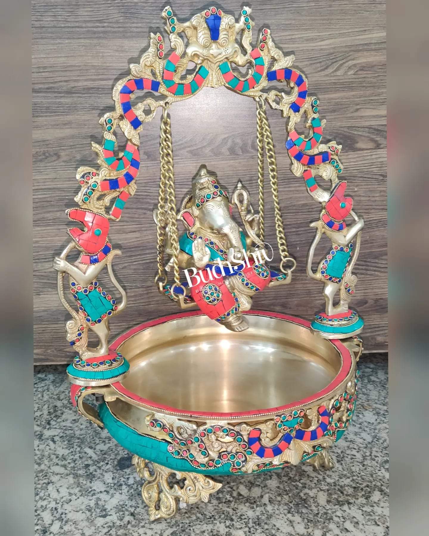 Ganesha Swing Brass Urli large - Budhshiv.com