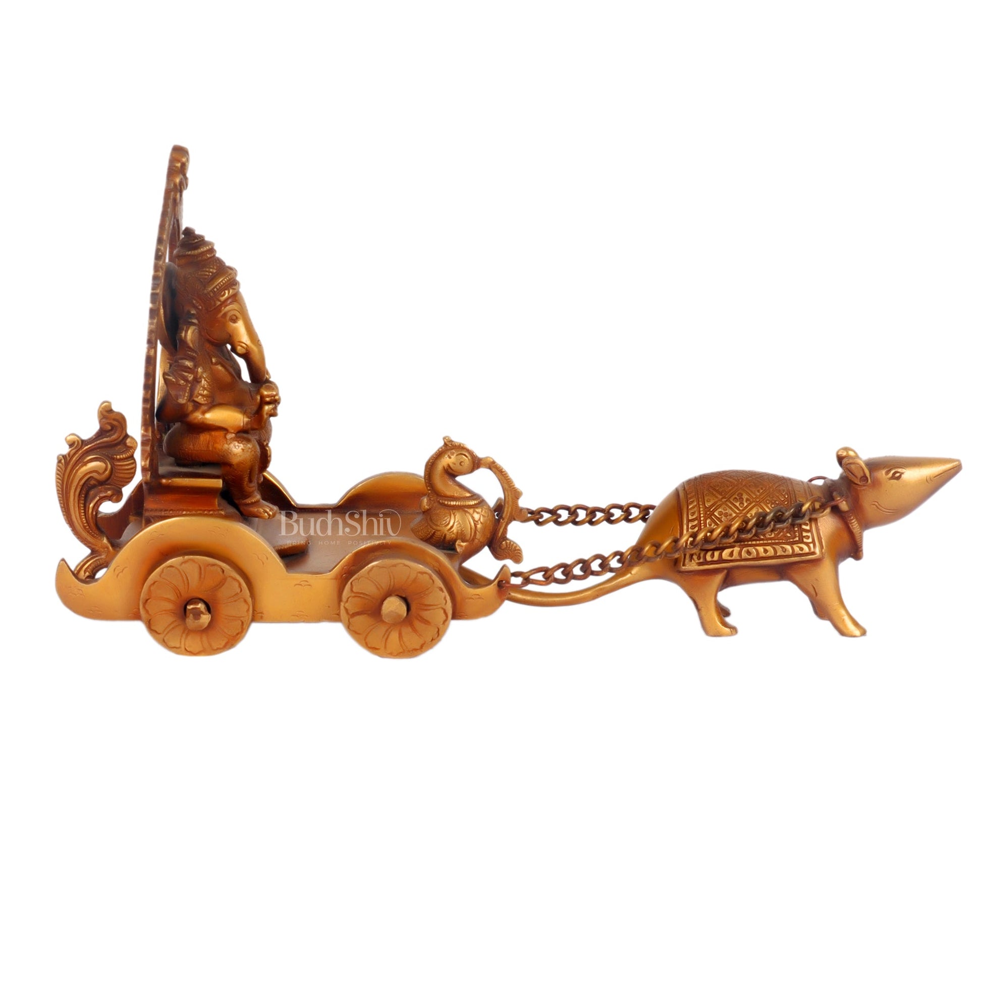 Ganesha with a mouse on a Rath Chariot 11" - Budhshiv.com
