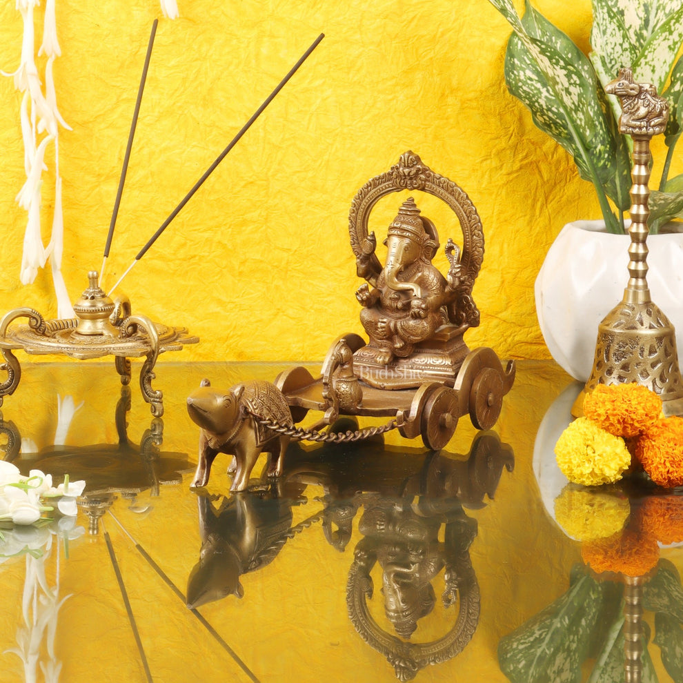 Brass Ganesha Mouse Rath Chariot 11 Inch | Budhshiv.com