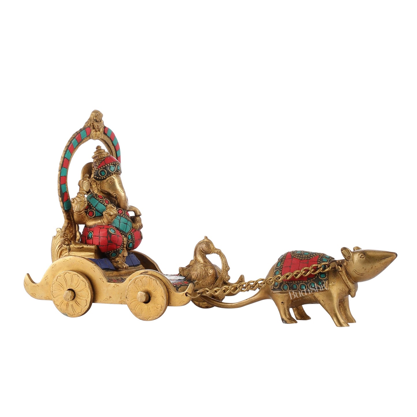 Ganesha with a mouse on a Rath Chariot Figurine - Budhshiv.com