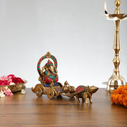 Ganesha with a mouse on a Rath Chariot Figurine - Budhshiv.com