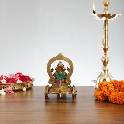 Ganesha with a mouse on a Rath Chariot Figurine - Budhshiv.com