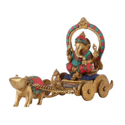 Ganesha with a mouse on a Rath Chariot Figurine - Budhshiv.com