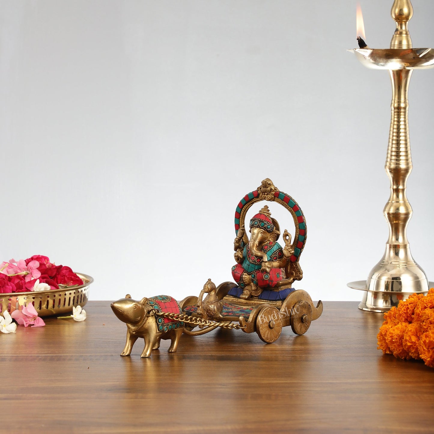 Ganesha with a mouse on a Rath Chariot Figurine - Budhshiv.com