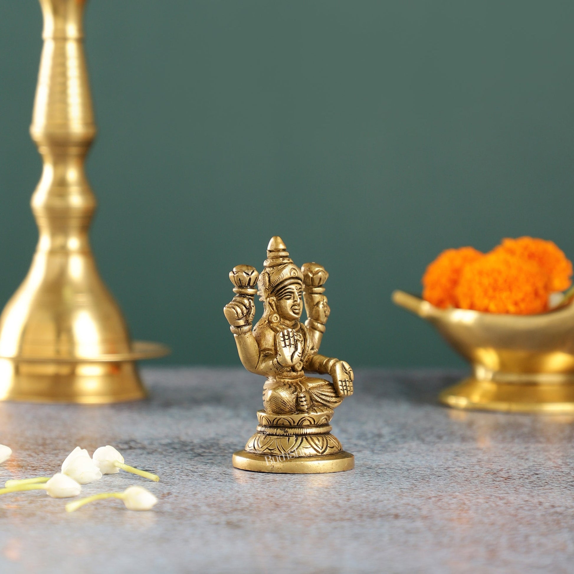 Graceful Brass Lakshmi Idol | Height 3.5 inch - Budhshiv.com