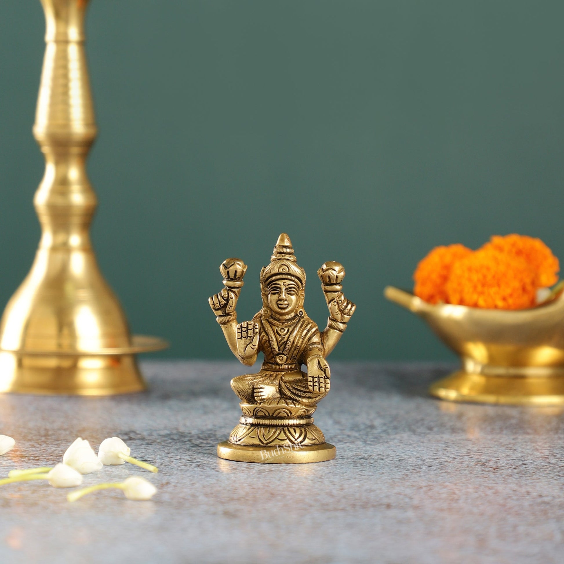 Graceful Brass Lakshmi Idol | Height 3.5 inch - Budhshiv.com