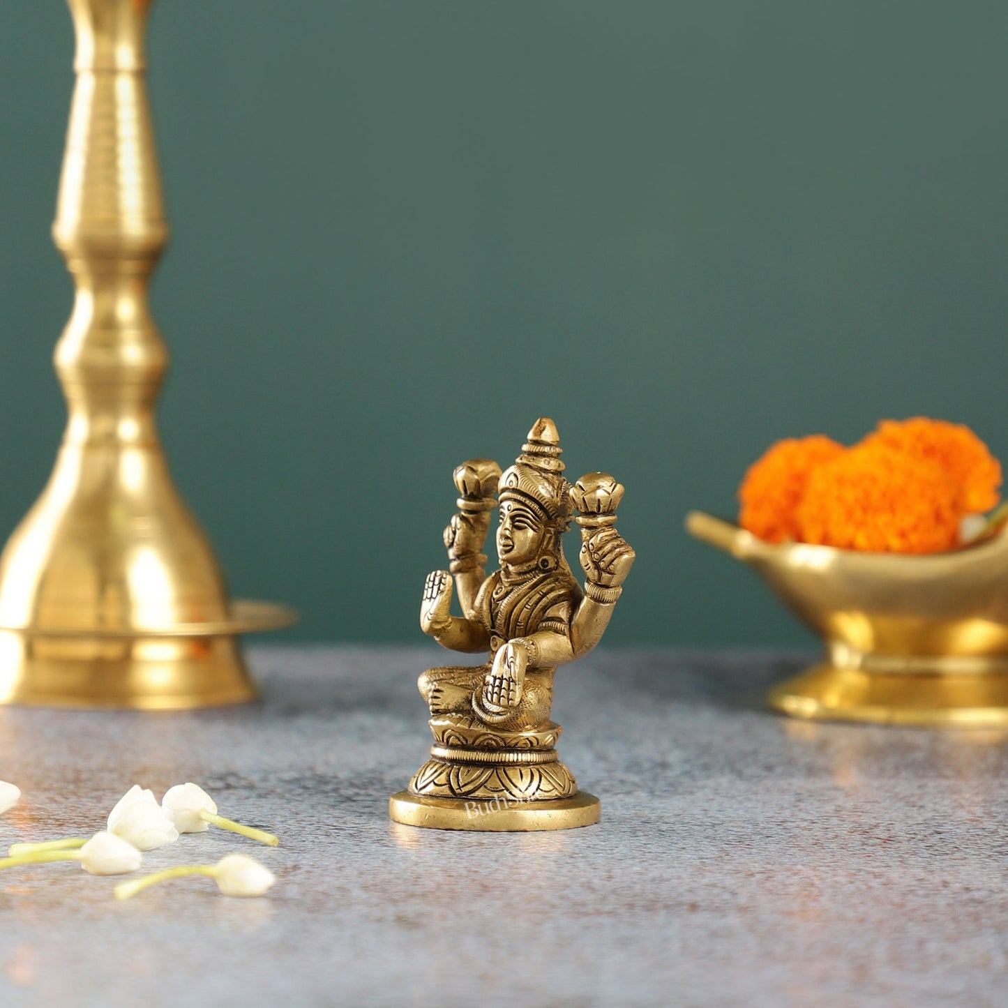 Graceful Brass Lakshmi Idol | Height 3.5 inch - Budhshiv.com