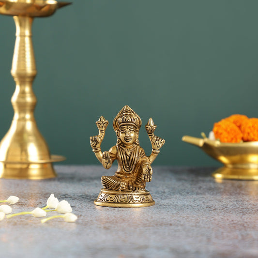 Graceful Brass Lakshmi Idol | Height 4 inch - Budhshiv.com