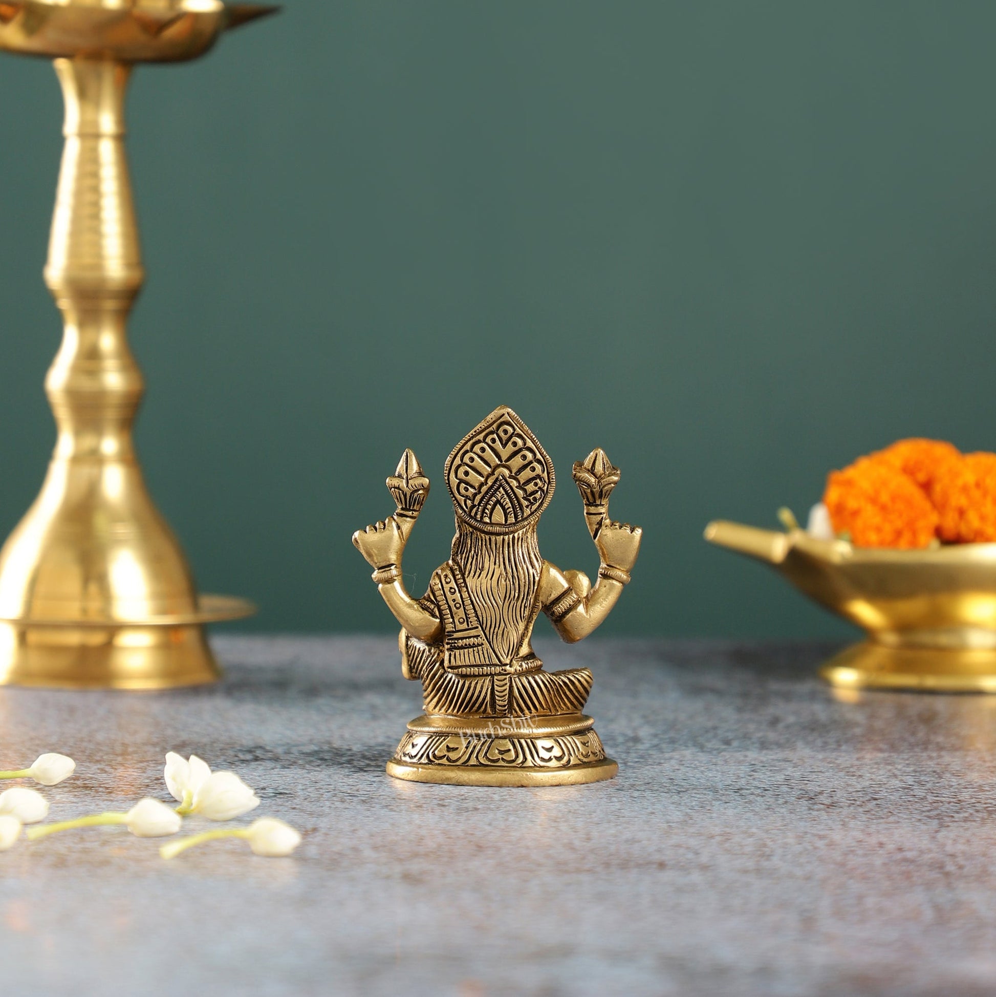 Graceful Brass Lakshmi Idol | Height 4 inch - Budhshiv.com