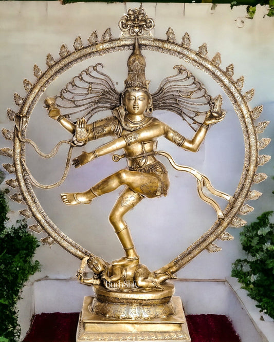 Handcrafted 6-Foot Superfine Brass Nataraja Statue - 70x60x16.5 Inch - Budhshiv.com