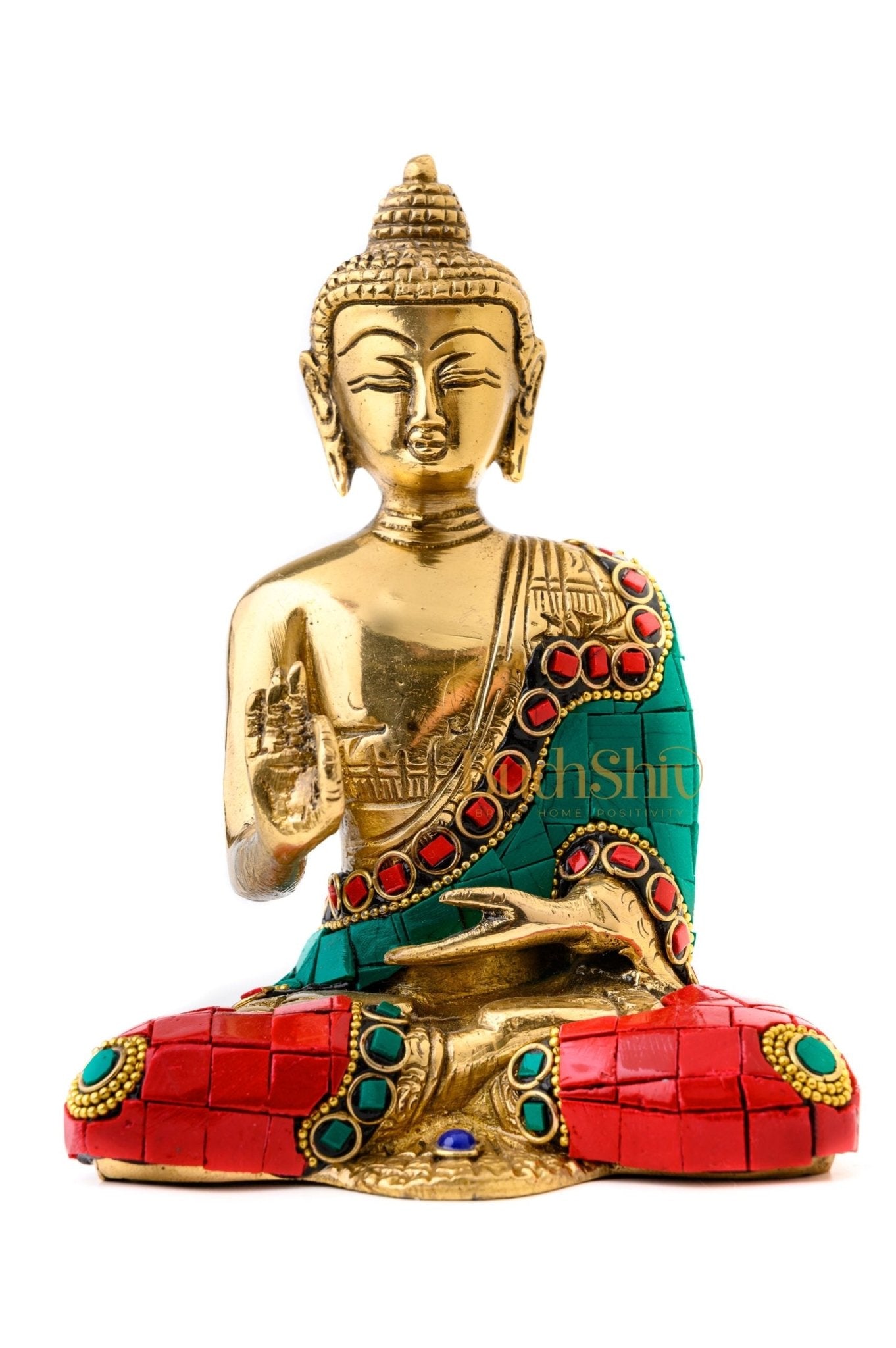 Buddha sitting top in deep meditation statue in brass 7 inches - colourful Buddah idol and figurines in brass, Zen decor - Indian handicraft