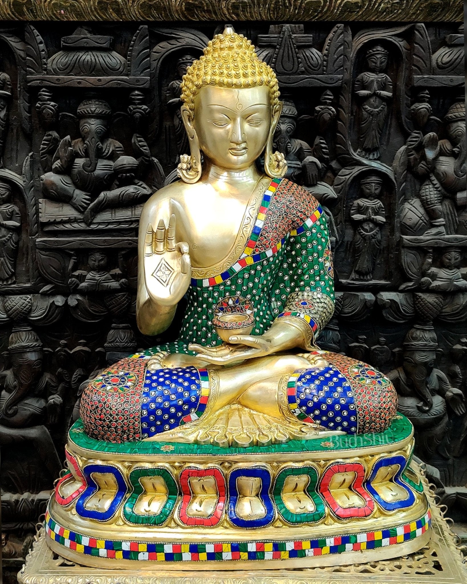 Handcrafted Brass Buddha Statue - Abhaya Aashirwad Mudra - 24 inches - Budhshiv.com