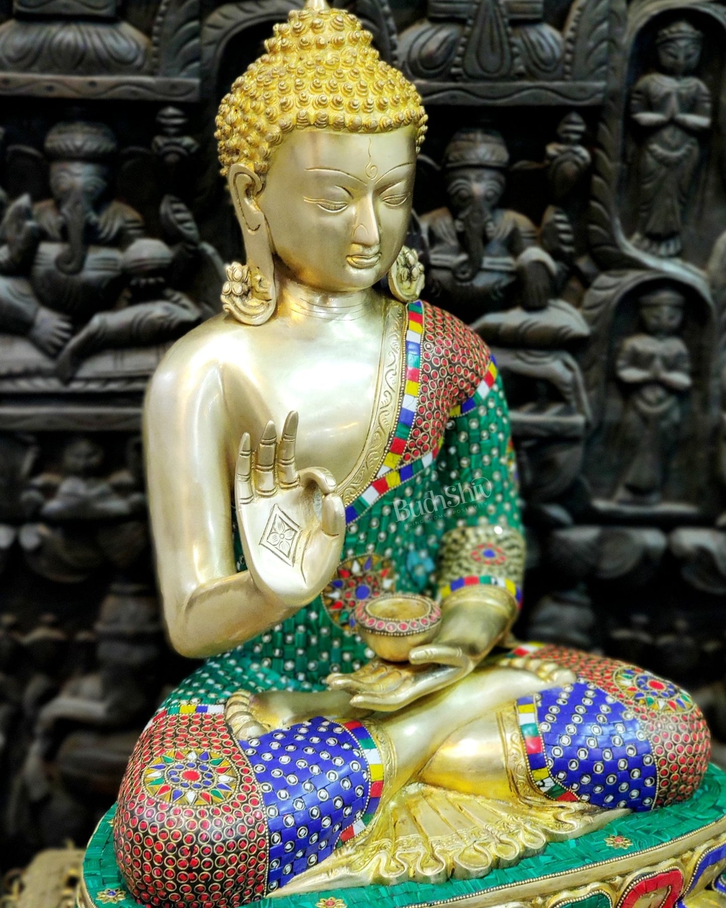 Handcrafted Brass Buddha Statue - Abhaya Aashirwad Mudra - 24 inches - Budhshiv.com