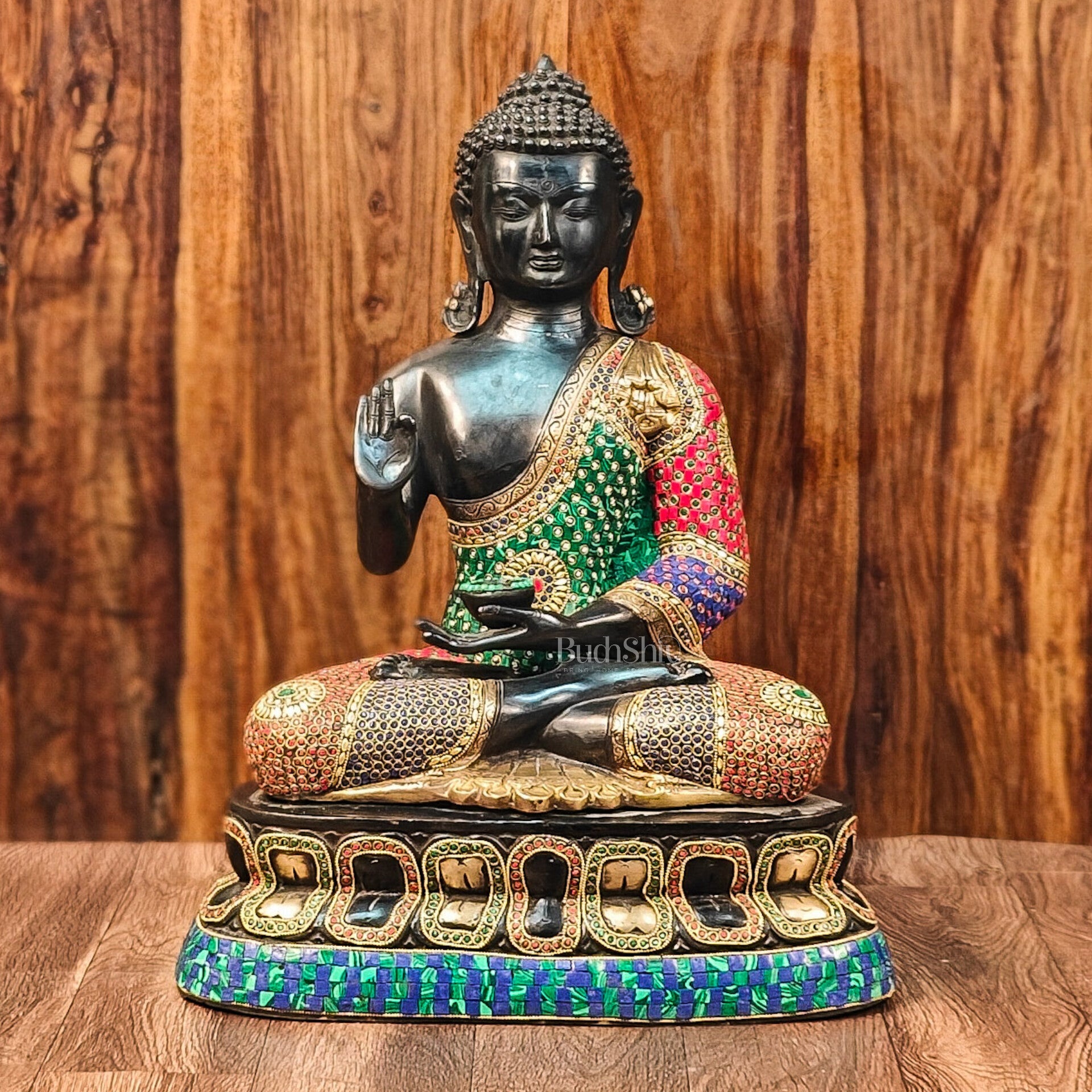 Handcrafted Brass Buddha Statue - Black And Golden Finish - 24 Inches ...