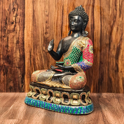 Handcrafted Brass Buddha Statue - Abhaya Aashirwad Mudra - Black and Golden Finish - 24 inches - Budhshiv.com
