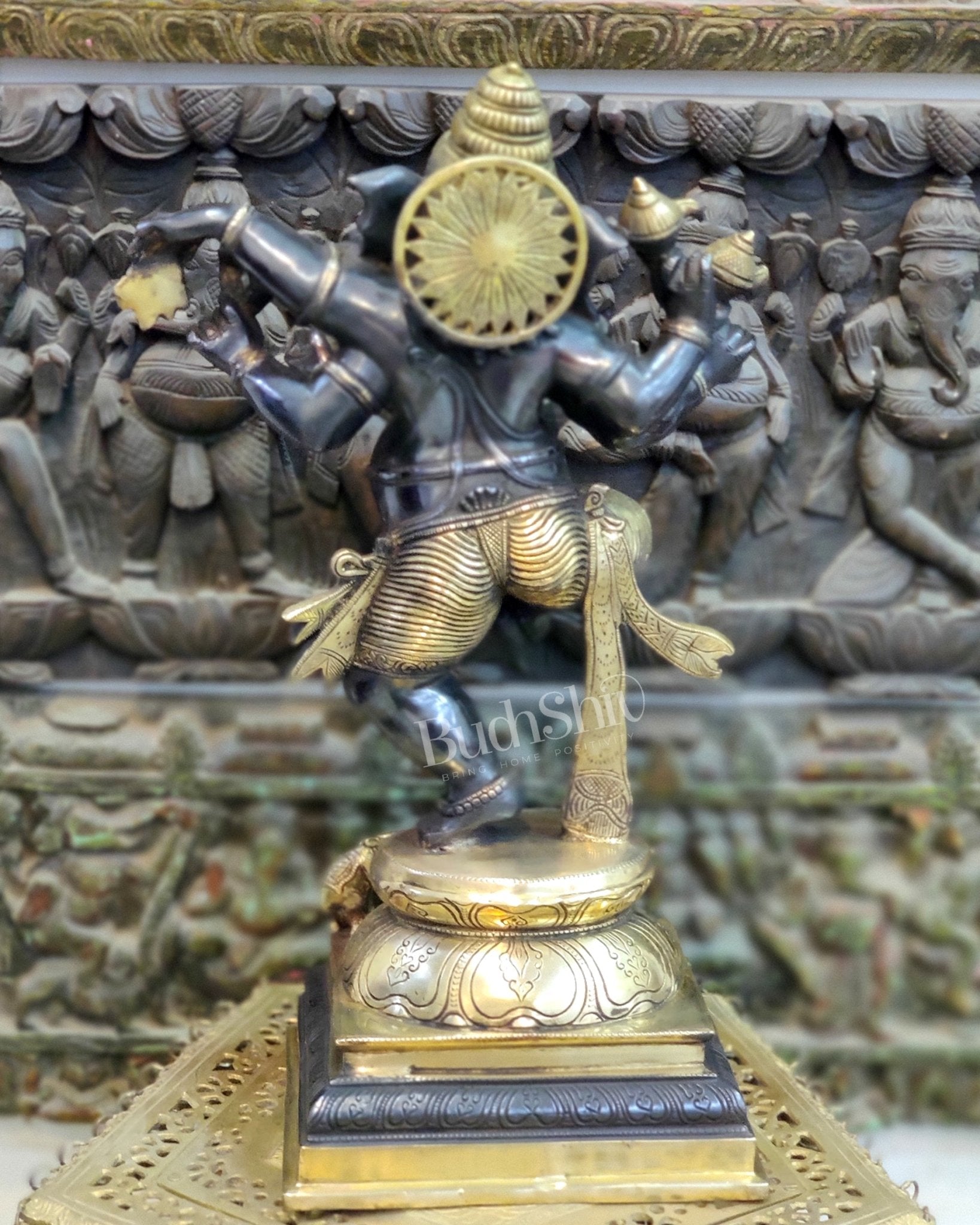 Handcrafted Brass Dancing Ganesha Statue - Large Size - Black and Gold Finish - 25 inches - Budhshiv.com