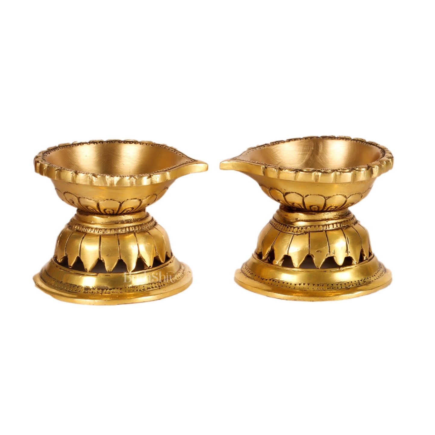Handcrafted Brass Diya with Reverse Lotus Design - 4 inches - Budhshiv.com