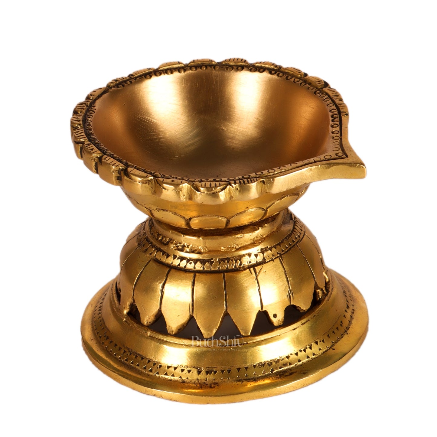 Handcrafted Brass Diya with Reverse Lotus Design - 4 inches - Budhshiv.com
