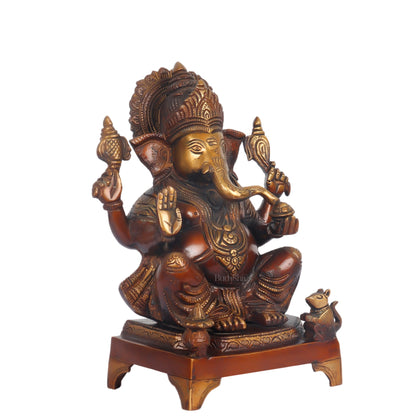 Handcrafted Brass Ganapathi Statue - 10" Height - Budhshiv.com