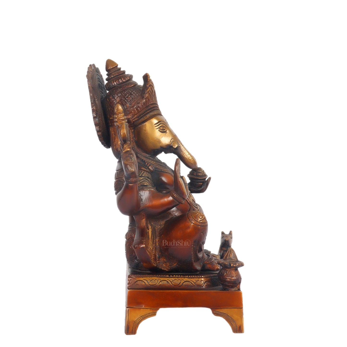 Handcrafted Brass Ganapathi Statue - 10" Height - Budhshiv.com