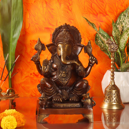 Handcrafted Brass Ganapathi Statue - 10" Height - Budhshiv.com