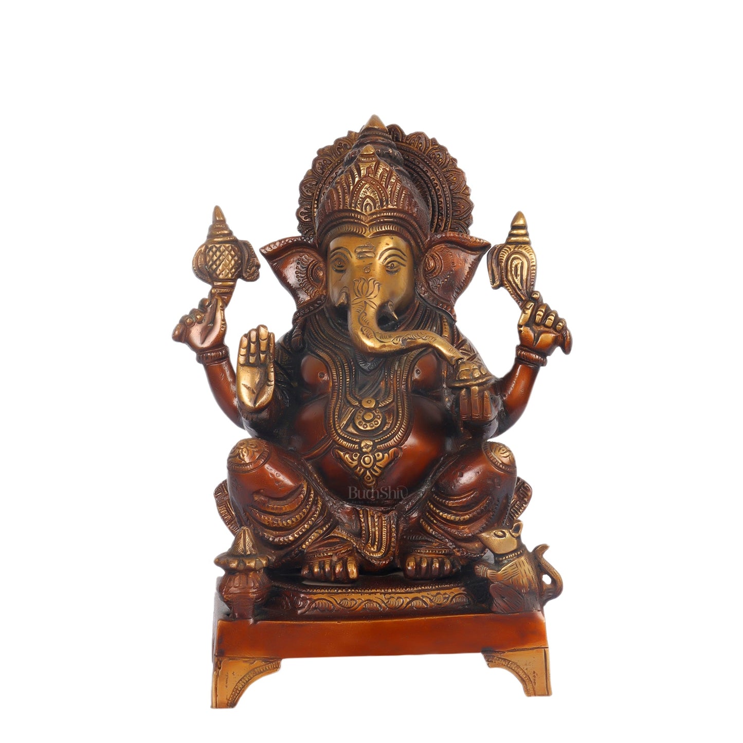 Handcrafted Brass Ganapathi Statue - 10" Height - Budhshiv.com