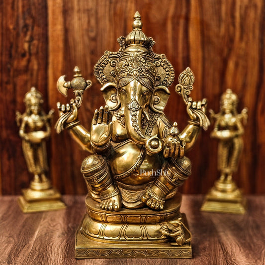 Handcrafted Brass Ganapati Statue - 24" Height - Budhshiv.com