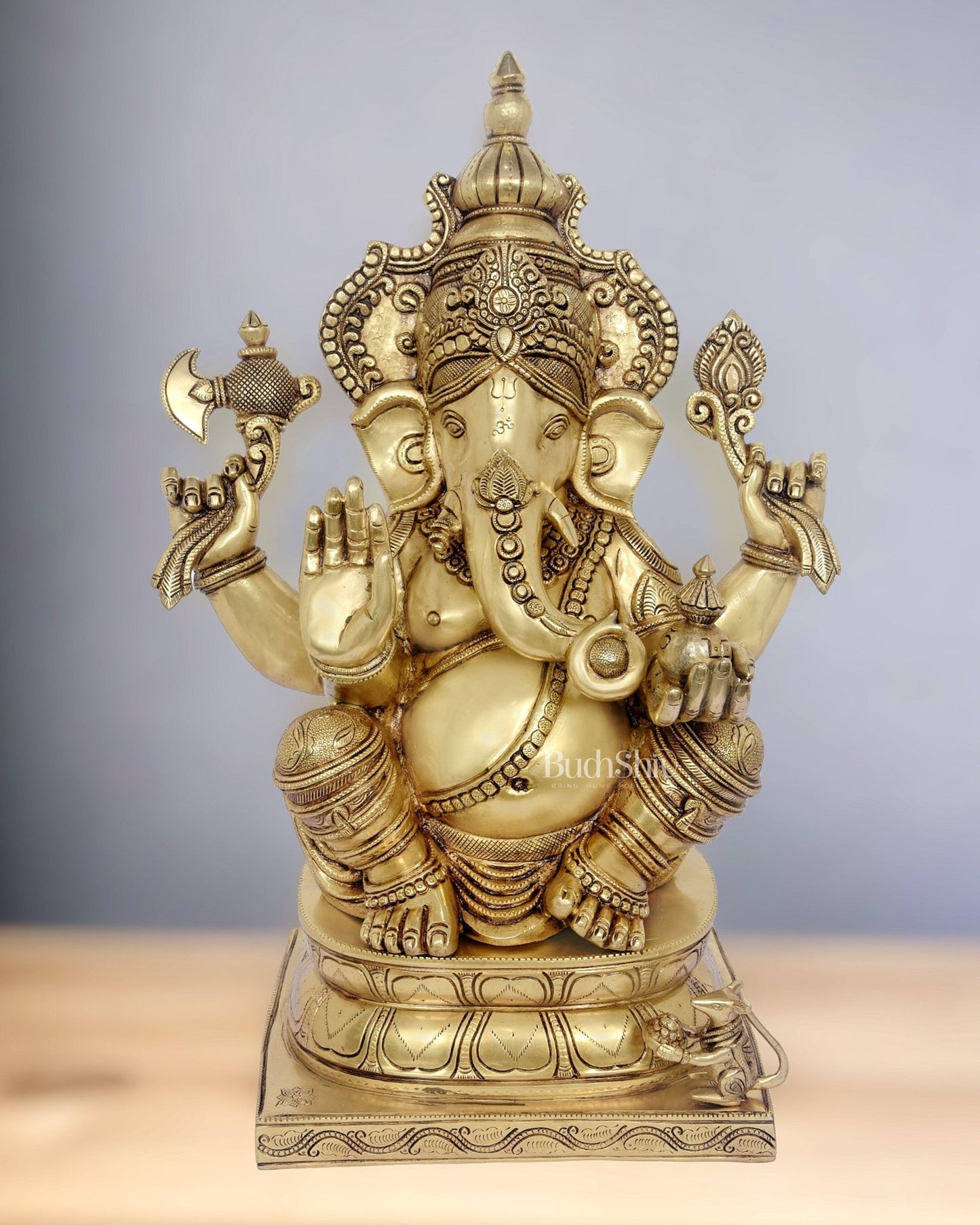 Handcrafted Brass Ganapati Statue - 24" Height - Budhshiv.com