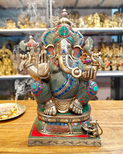 Handcrafted Brass Ganapati Statue - 24" Height - Budhshiv.com