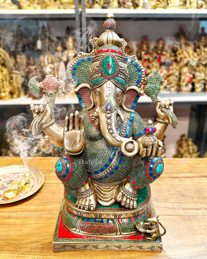 Handcrafted Brass Ganapati Statue - 24" Height - Budhshiv.com