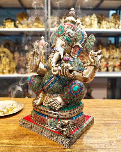 Handcrafted Brass Ganapati Statue - 24" Height - Budhshiv.com