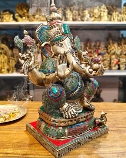 Handcrafted Brass Ganapati Statue - 24" Height - Budhshiv.com