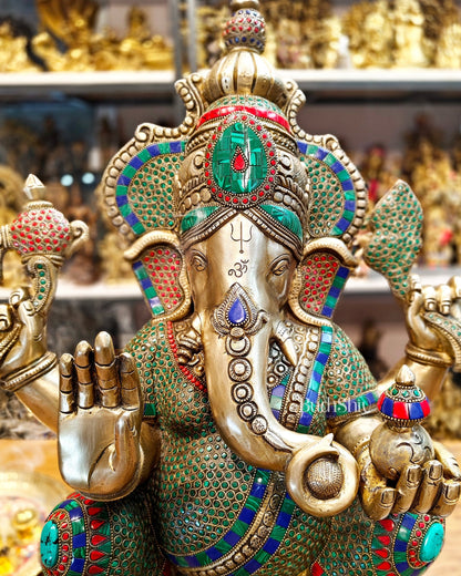 Handcrafted Brass Ganapati Statue - 24" Height - Budhshiv.com