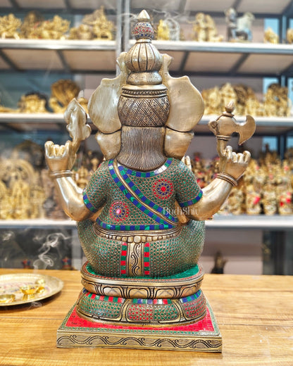 Handcrafted Brass Ganapati Statue - 24" Height - Budhshiv.com