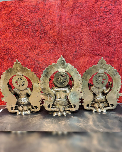 Handcrafted Brass Ganesha Lakshmi Saraswati Idols with Prabhavali 15 inch - Budhshiv.com