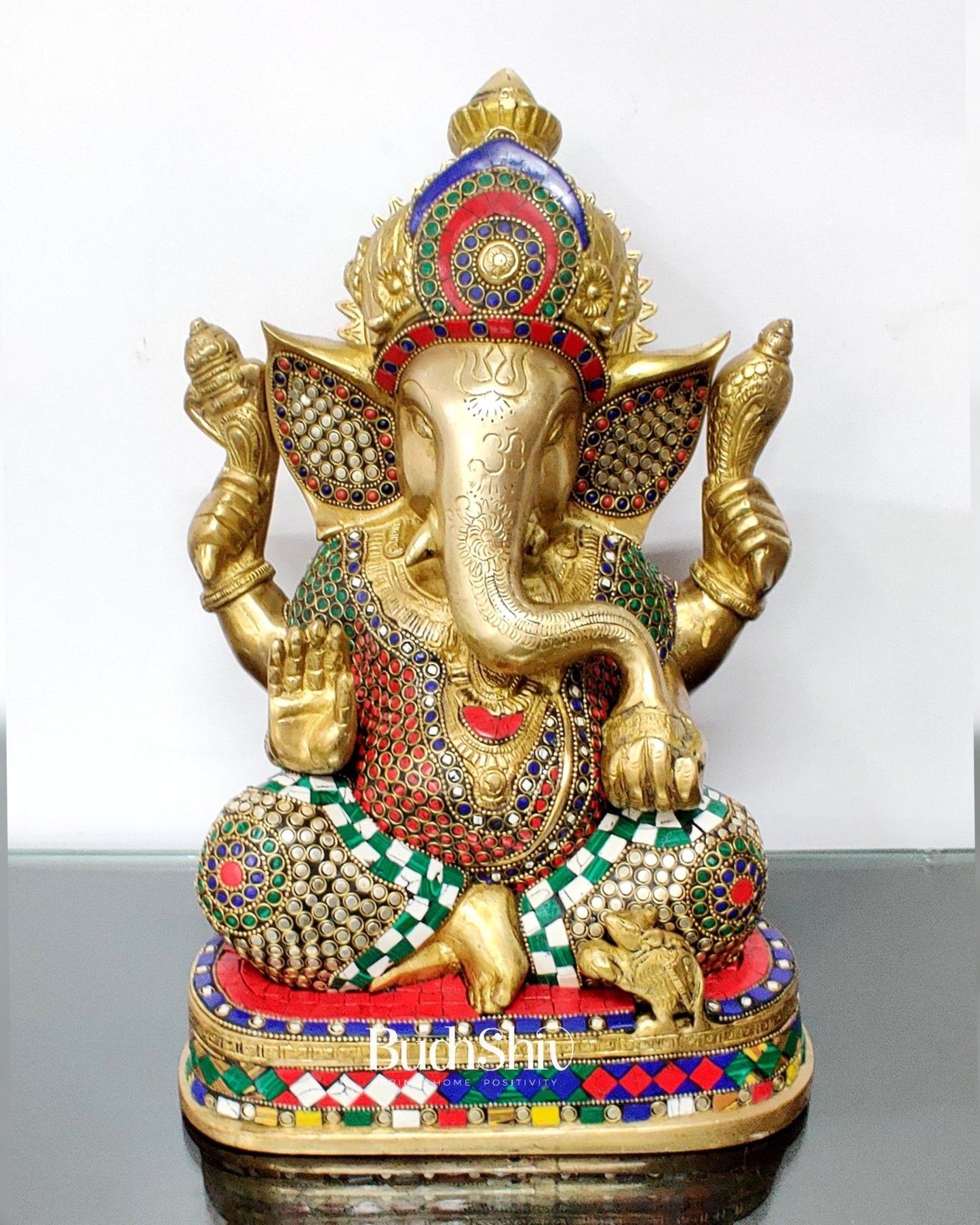 Handcrafted Brass Ganesha Statue 14" - Budhshiv.com