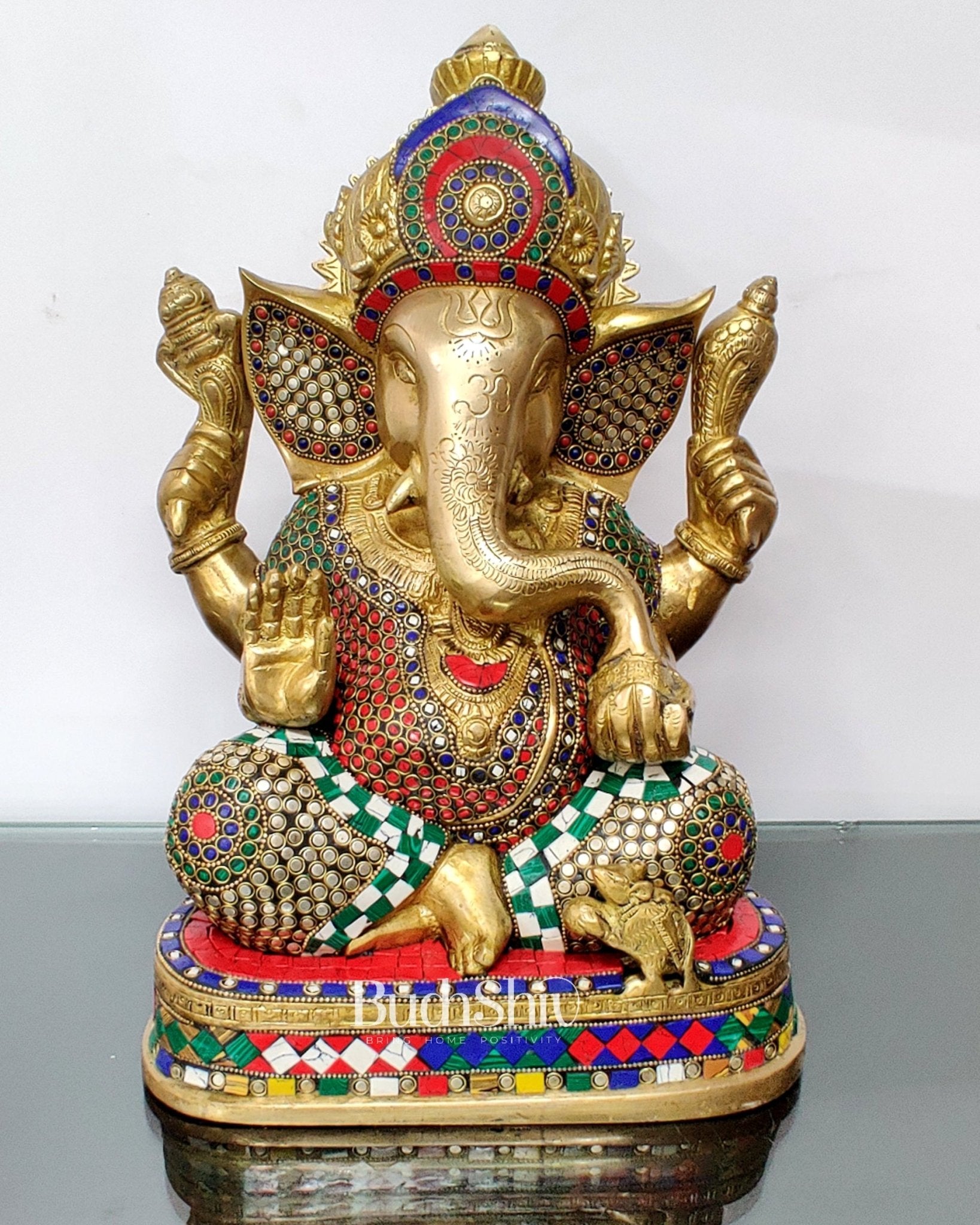 Handcrafted Brass Ganesha Statue 14" - Budhshiv.com