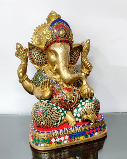 Handcrafted Brass Ganesha Statue 14" - Budhshiv.com