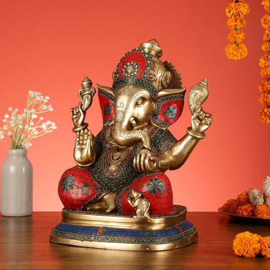 Handcrafted Brass Ganesha Statue 14" - Budhshiv.com