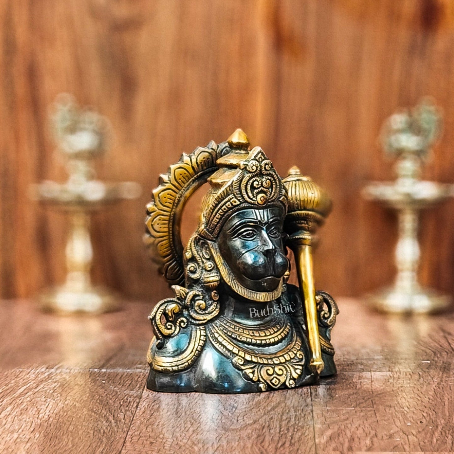 Handcrafted Brass Hanuman Ji Bust | Superfine Quality | 8" Height | Black and Gold - Budhshiv.com