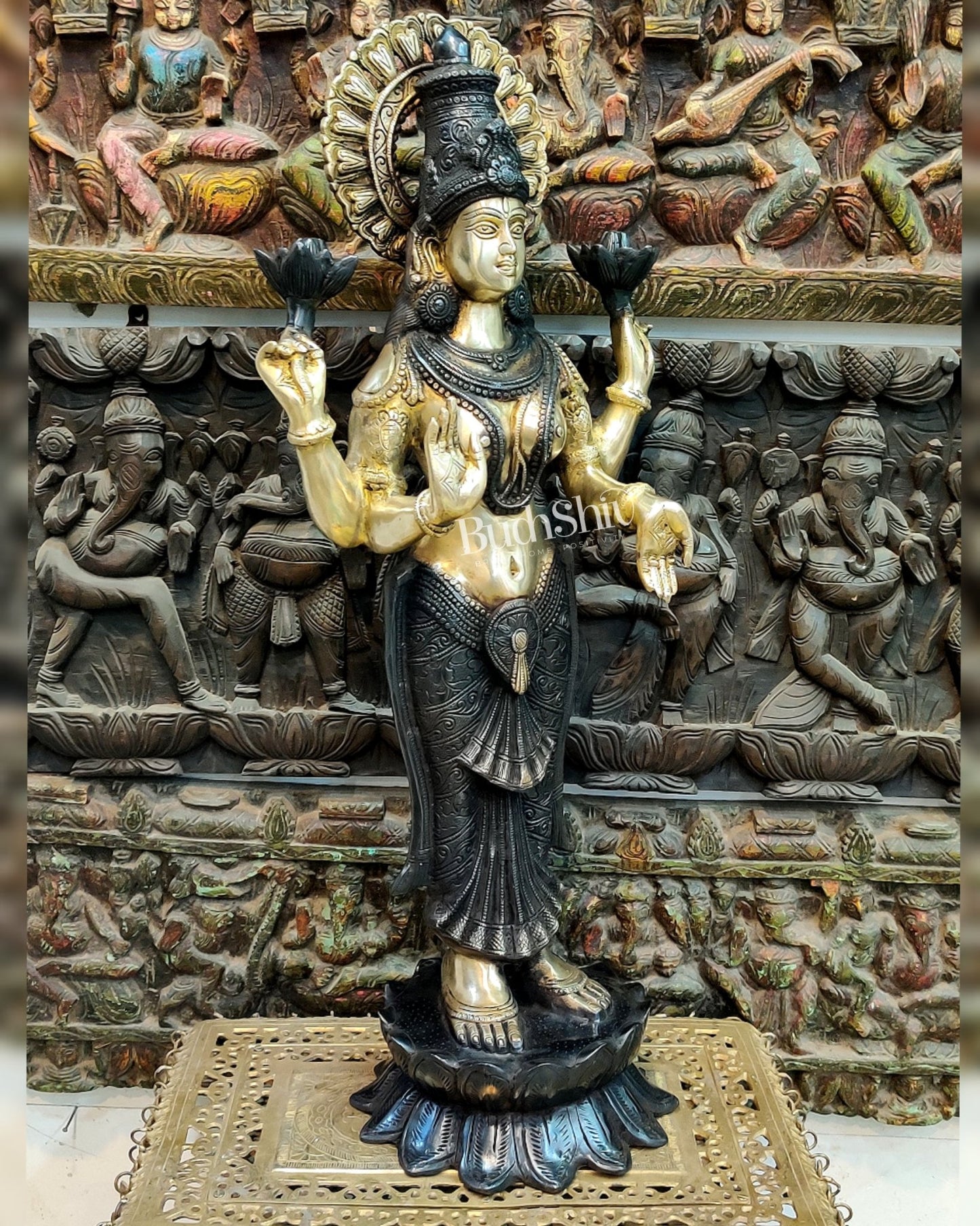 Handcrafted Brass Lakshmi Standing Statue 32" - Budhshiv.com