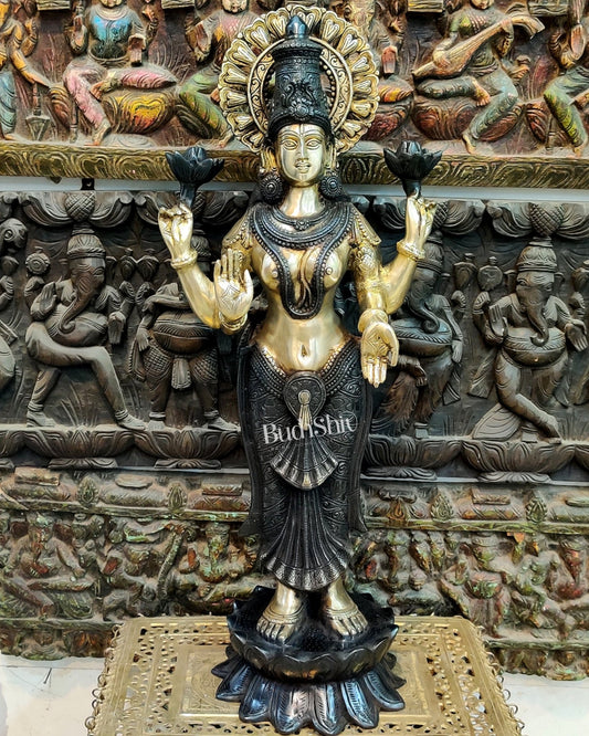 Handcrafted Brass Lakshmi Standing Statue 32" - Budhshiv.com