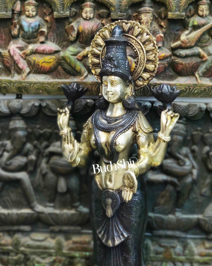 Handcrafted Brass Lakshmi Standing Statue 32" - Budhshiv.com