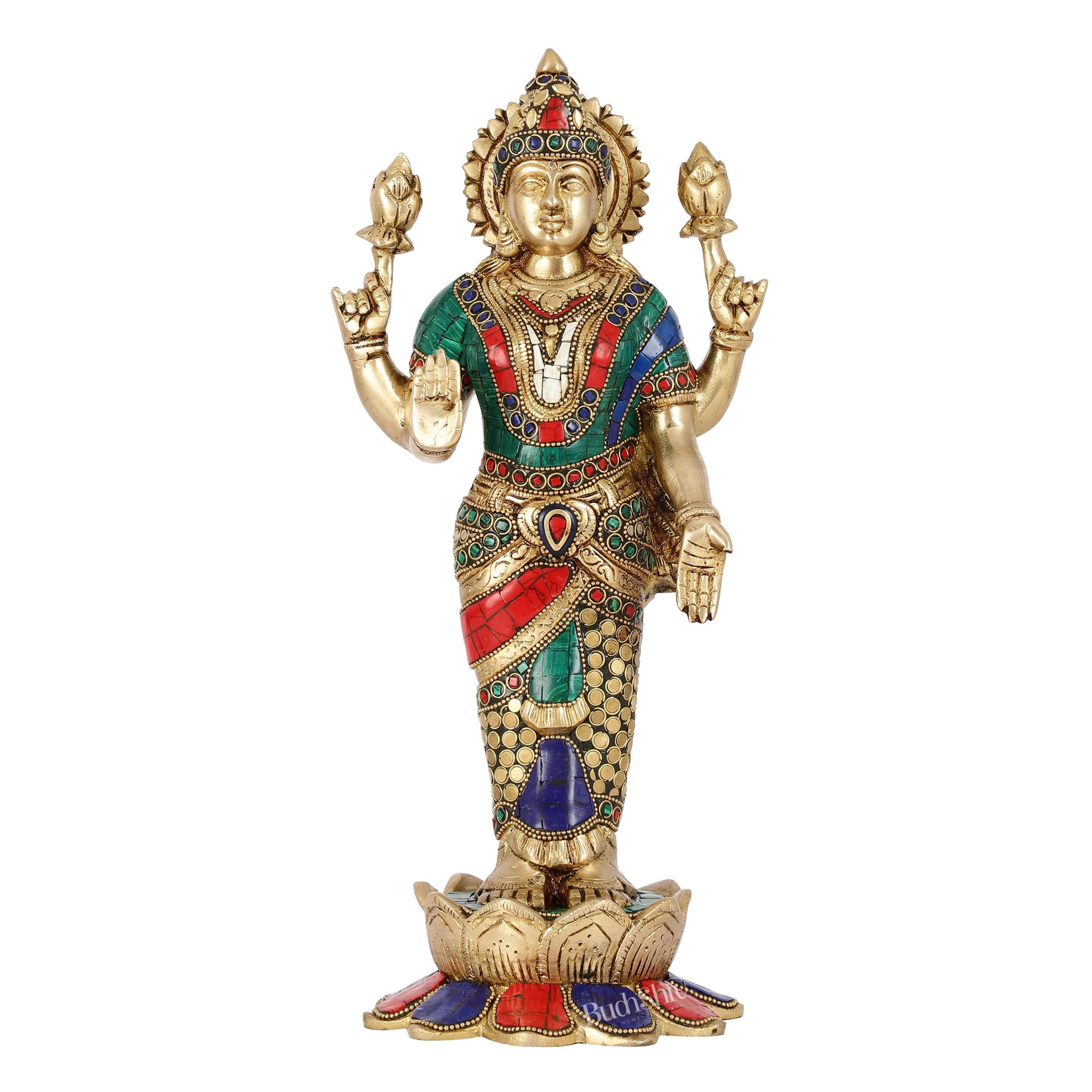 Handcrafted Brass Lakshmi Statue - 17" Height | Divine Brass idol - Budhshiv.com