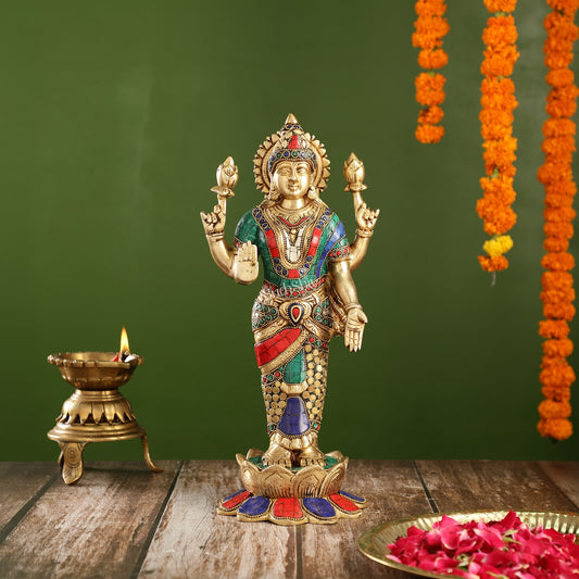 Handcrafted Brass Lakshmi Statue - 17" Height | Divine Brass idol - Budhshiv.com